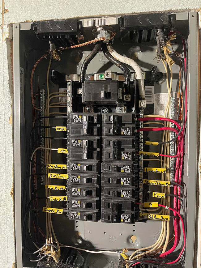 a picture of breaker panel in rigby id electrical wiring project completed by platinum electric